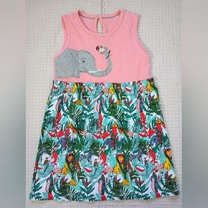Girls' Pink Elephant Tank Dress with Tropical Print Skirt